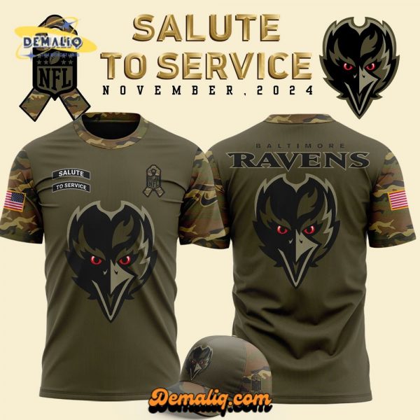 Baltimore Ravens Nike Camo 2024 Salute to Service T-shirt (Limited Edition)