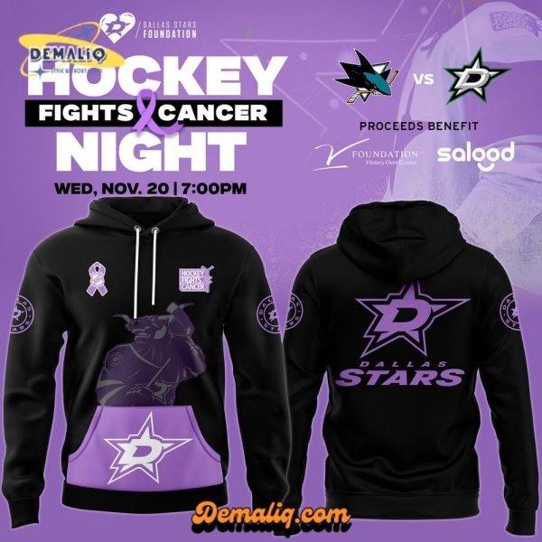 Dallas Stars 2024 Hockey Fights Cancer Night Premium Pullover Hoodie