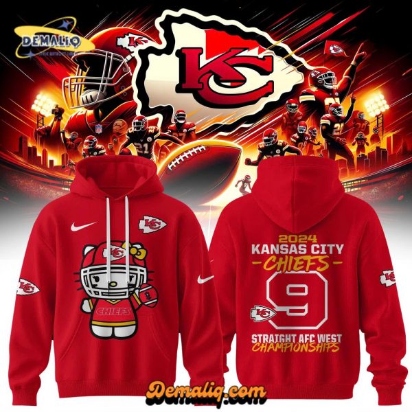 Hello Kitty x Kansas City Chiefs Nike Red 2025 Division Champs Design Short Sleeve Hoodie