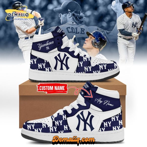 NY Yankees Air Jordan 1 Monogram Print Custom, sports fashion, sneaker culture.