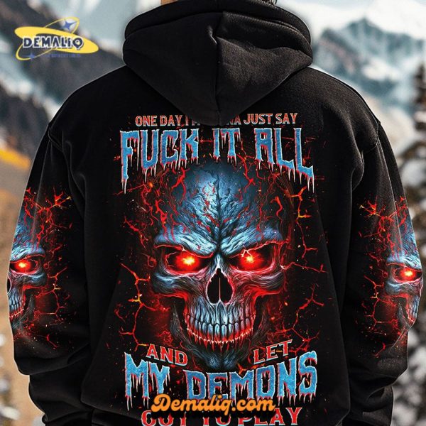 ONE DAY I’M GONNA JUST SAY DEMON SKULL ALL OVER PRINT FY485 HOODIE