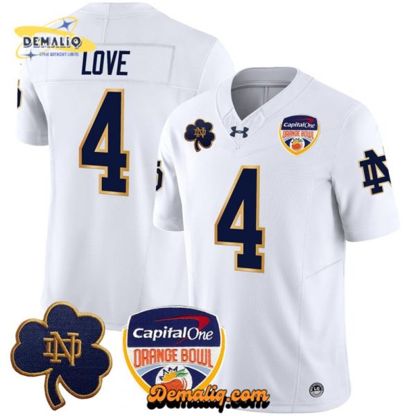 Men’s Notre Dame Fighting Irish 2024 Orange Bowl Patch Vapor Limited White Jersey – All Stitched