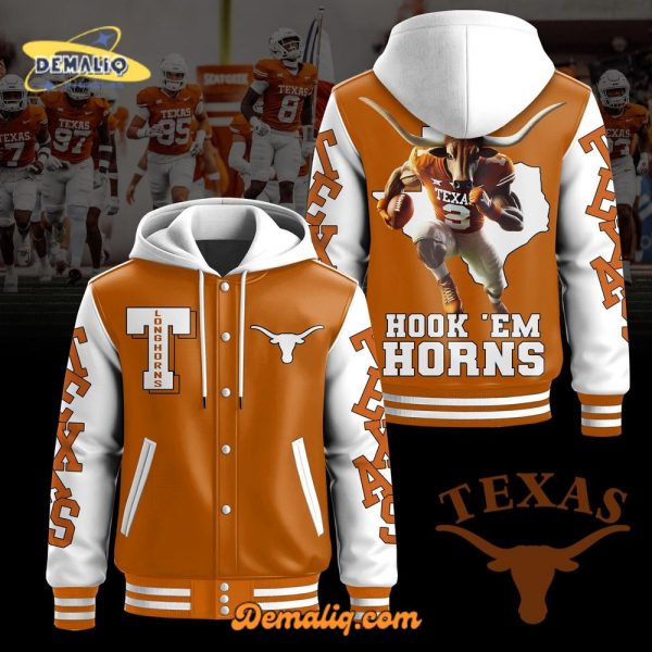 TEXAS HOOK ‘EM HORNS TEX Hooded Baseball Jacket THT