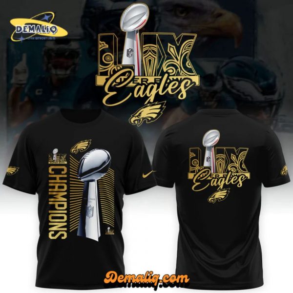 Philadelphia Eagles x Super Bowl LIX Gold Trophy Tshirt (Black) TS02122501